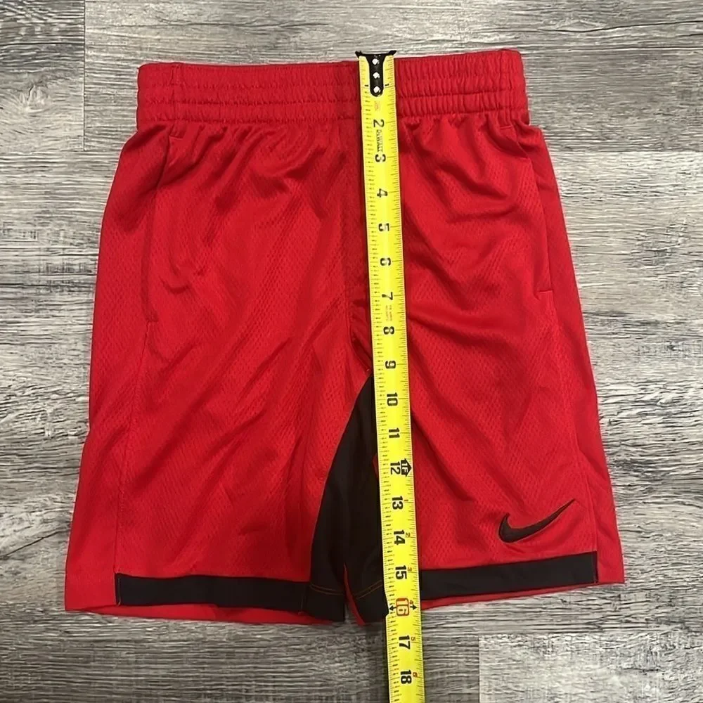 Nike Boys athletic dri-fit shorts red/black with pockets and cinch waist - M